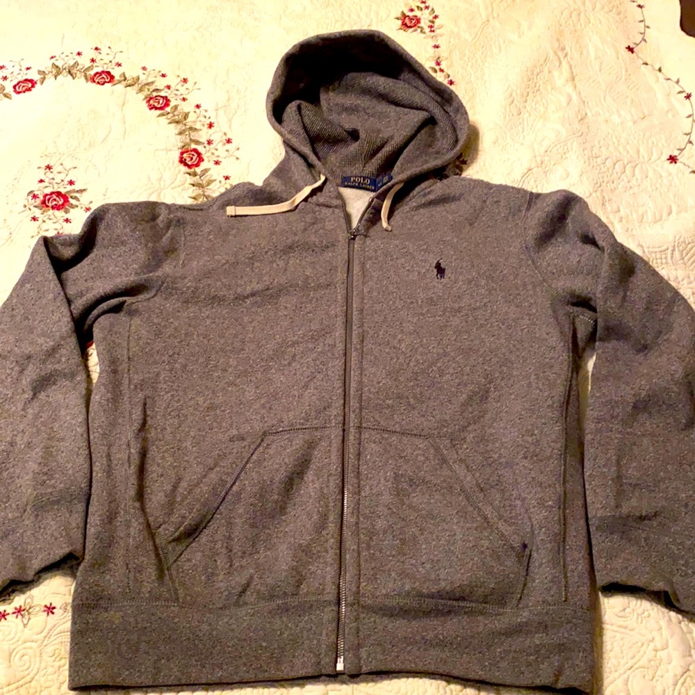 Polo Ralph Lauren, gray full zip hoodie. Sz Large, used, excellent condition.